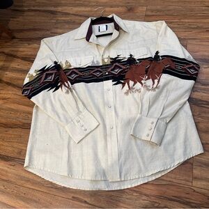 Vintage 90s Wrangler Western Cowboy Horse Aztec Pattern with Pearl Snap Buttons